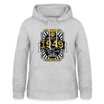1949 JANUAR - Frauen Hoodie - Hellgrau meliert - Vorne - AI Model Female 172 light (172cm)