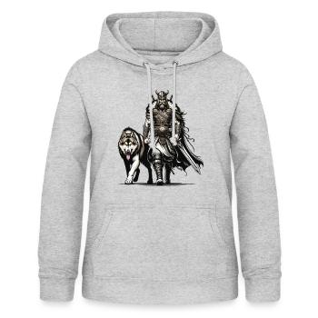 Un guerrier viking avec son loup sauvage. - Sweat à capuche Femme - gris clair chiné - Devant - AI Model Female 172 light (172cm)