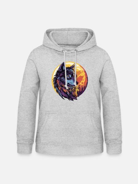Wolf Mond - Frauen Hoodie - Hellgrau meliert