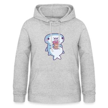 Requin marteau mignon buvant du thé Boba - Sweat à capuche Femme - gris clair chiné - Devant - AI Model Female 172 light (172cm)