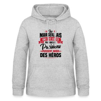 Les marseillais ont été créés pour les parisiens - Sweat à capuche Femme - gris clair chiné - Devant - AI Model Female 172 light (172cm)