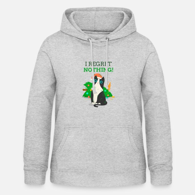 Weihnachtspullover mit Katze - ich bereue nichts - Frauen Hoodie - Hellgrau meliert