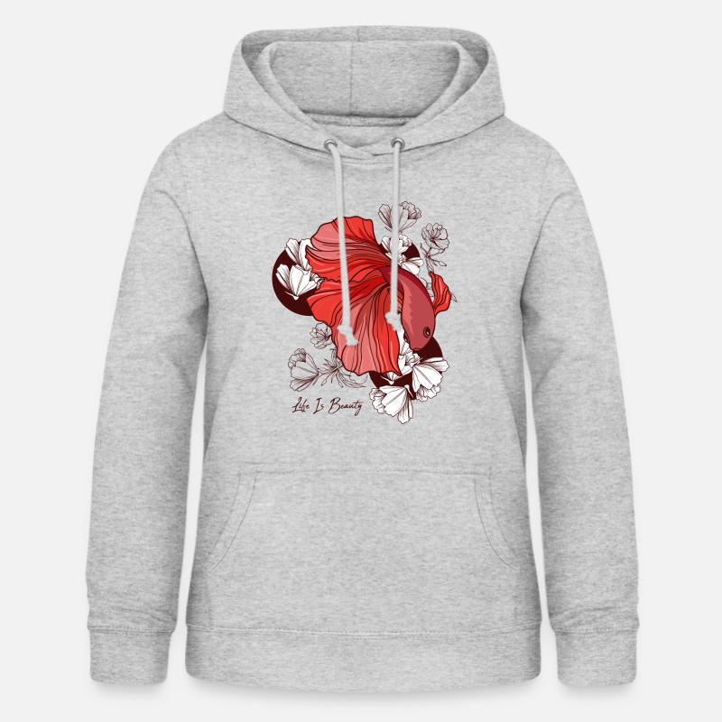 Poisson de combat Avec des fleurs - Sweat à capuche Femme - gris clair chiné