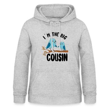 Big Cousin Birds - Je suis le grand cousin - Sweat à capuche Femme - gris clair chiné - Devant - AI Model Female 172 light (172cm)