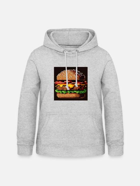 8-Bit-Burger, Pixel-Art - Frauen Hoodie - Hellgrau meliert
