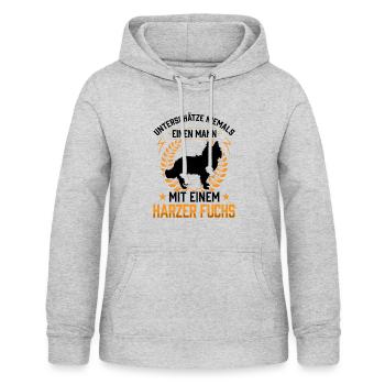 Mann mit Harzer Fuchs Altdeutscher Hütehund - Frauen Hoodie - Hellgrau meliert - Vorne - AI Model Female 172 light (172cm)