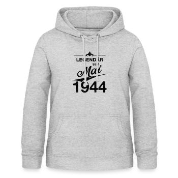 80. Geburtstag Legendär seit Mai 1944 Jahrgang 44 - Frauen Hoodie - Hellgrau meliert - Vorne - AI Model Female 172 light (172cm)