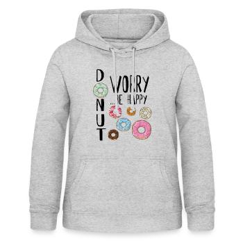 Donut Worry ... Be Happy! - Frauen Hoodie - Hellgrau meliert - Vorne - AI Model Female 172 light (172cm)