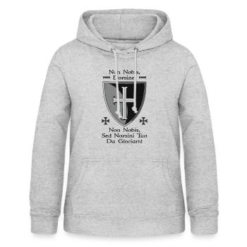 Bouclier templier - Sweat à capuche Femme - gris clair chiné - Devant - AI Model Female 172 light (172cm)