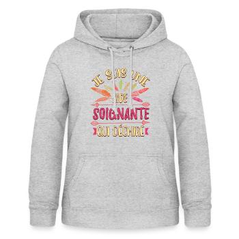 Aide Soignante Humour Aides Soignants - Sweat à capuche Femme - gris clair chiné - Devant - AI Model Female 172 light (172cm)