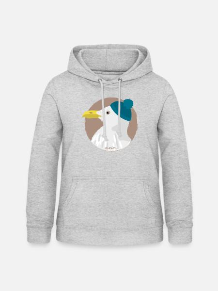 Möwe blaue Mütze | moin - Frauen Hoodie - Hellgrau meliert