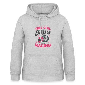 Autorennen This Girl Runs On Jesus And Racing - Frauen Hoodie - Hellgrau meliert - Vorne - AI Model Female 172 light (172cm)