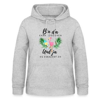 Flamingo bin da kann losgehen ja es eskaliert eh - Frauen Hoodie - Hellgrau meliert - Vorne - AI Model Female 172 light (172cm)