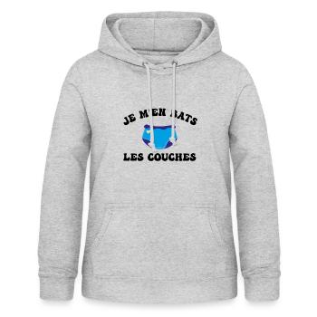 Je m'en bats les couches - Sweat à capuche Femme - gris clair chiné - Devant - AI Model Female 172 light (172cm)