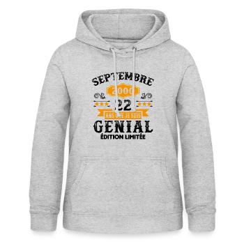 22 Ans Anniversaire Vintage Né(e) Septembre 2000 - Sweat à capuche Femme - gris clair chiné - Devant - AI Model Female 172 light (172cm)