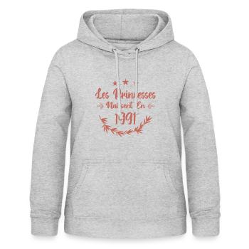 Les princesses naissent en 1991 - Sweat à capuche Femme - gris clair chiné - Devant - AI Model Female 172 light (172cm)