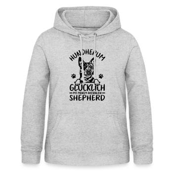 Schäferhund Glücklich mit Australian Shepherd - Frauen Hoodie - Hellgrau meliert - Vorne - AI Model Female 172 light (172cm)