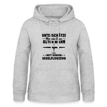 Alter Mann mit Segelflugzeug | Segelfliegen - Frauen Hoodie - Hellgrau meliert - Vorne - AI Model Female 172 light (172cm)