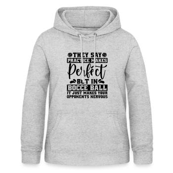 Ils disent que la pratique fait aimer le sport joueur de pétanque - Sweat à capuche Femme - gris clair chiné - Devant - AI Model Female 172 light (172cm)
