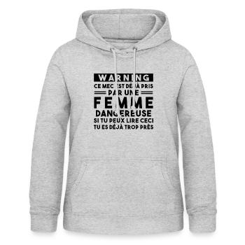 Cadeau Humour couple homme, Femme jalouse danger - Sweat à capuche Femme - gris clair chiné - Devant - AI Model Female 172 light (172cm)
