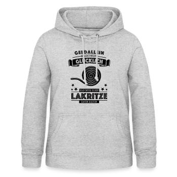 Geld allein macht nicht glücklich - aber Lakritze - Frauen Hoodie - Hellgrau meliert - Vorne - AI Model Female 172 light (172cm)