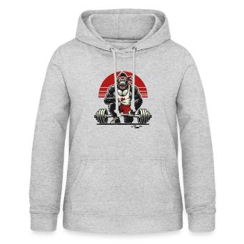 Gorille du fitness en haltérophilie - Sweat à capuche Femme - gris clair chiné - Devant - AI Model Female 172 light (172cm)