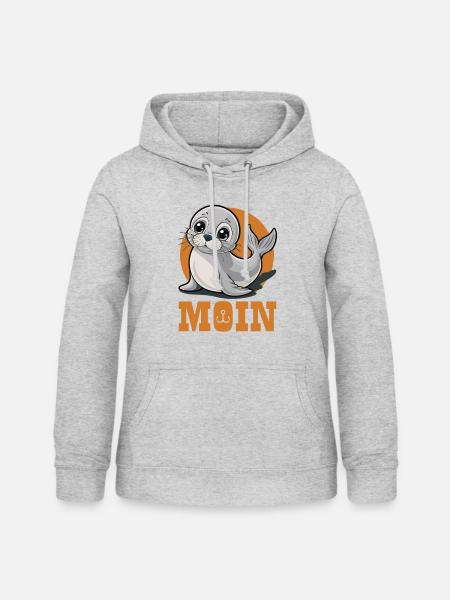 Junge Robbe mit „Moin“ - Frauen Hoodie - Hellgrau meliert