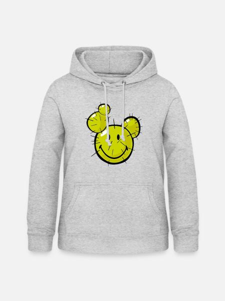 Smiley Cactus - Frauen Hoodie - Hellgrau meliert