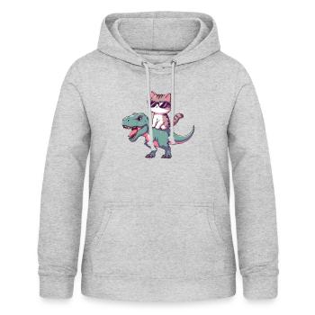 Chaton Cool sur T-Rex Drôle Tendance Dinosaure - Sweat à capuche Femme - gris clair chiné - Devant - AI Model Female 172 light (172cm)