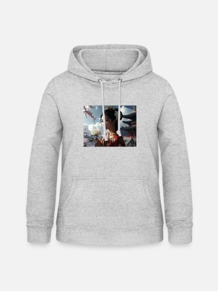 asiatin,geisha,japan,illustration - Frauen Hoodie - Hellgrau meliert