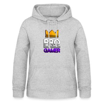 PRO GAMER (Lila) + King Crown - Gaming - Frauen Hoodie - Hellgrau meliert - Vorne - AI Model Female 172 light (172cm)