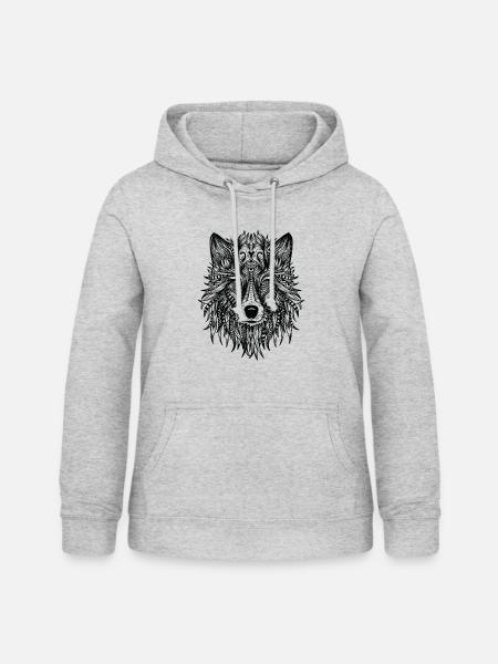Wolf Gesicht Design - Frauen Hoodie - Hellgrau meliert