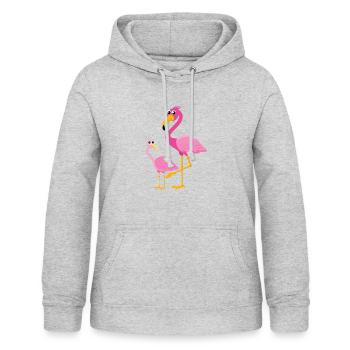 Flamingo mit Flamingobaby - Frauen Hoodie - Hellgrau meliert - Vorne - AI Model Female 172 light (172cm)