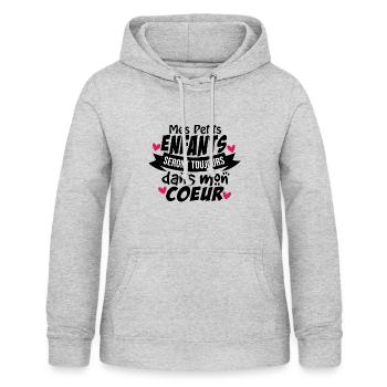 mes petits enfants seront toujours dans mon coeur - Sweat à capuche Femme - gris clair chiné - Devant - AI Model Female 172 light (172cm)