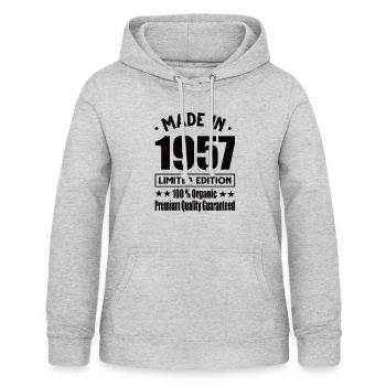Fabriqué en 1957 Vintage Retro Limited Edition - Sweat à capuche Femme - gris clair chiné - Devant - AI Model Female 172 light (172cm)