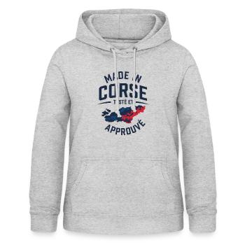 Made In Corse Testé Et Approuvé - Sweat à capuche Femme - gris clair chiné - Devant - AI Model Female 172 light (172cm)