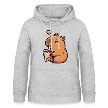Capybaras trinkt Bubble Tea kawaii Boba Capybara - Frauen Hoodie - Hellgrau meliert - Vorne - AI Model Female 172 light (172cm)