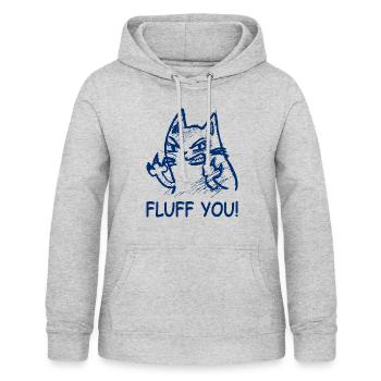 Fluff You Katze Humor Wortspiel - Frauen Hoodie - Hellgrau meliert - Vorne - AI Model Female 172 light (172cm)
