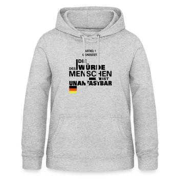La dignité de l'homme est inviolable - Art 1 GG - Sweat à capuche Femme - gris clair chiné - Devant - AI Model Female 172 light (172cm)