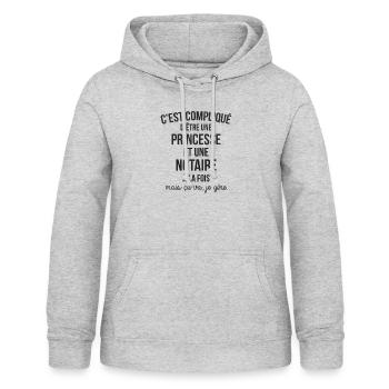 C'EST COMPLIQUE D'ETRE PRINCESSE ET NOTAIRE - Sweat à capuche Femme - gris clair chiné - Devant - AI Model Female 172 light (172cm)