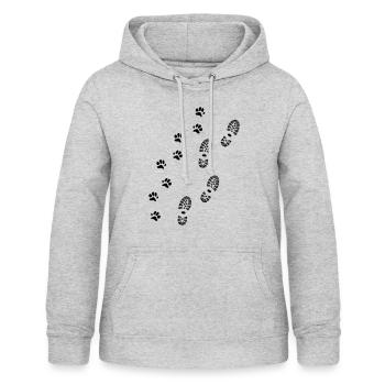 Schuhabdruck und Pfotenabdruck, Wandern mit Hund - Frauen Hoodie - Hellgrau meliert - Vorne - AI Model Female 172 light (172cm)