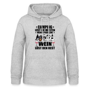 Camping und Wein - Frauen Hoodie - Hellgrau meliert - Vorne - AI Model Female 172 light (172cm)