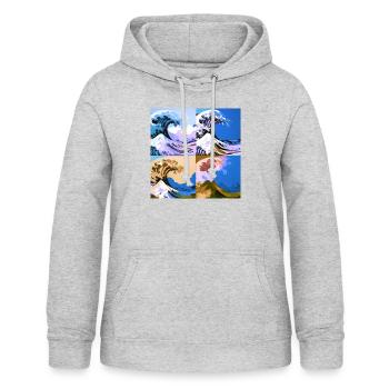 Vague de kanagawa, vague, illustration, Japon, bleu - Sweat à capuche Femme - gris clair chiné - Devant - AI Model Female 172 light (172cm)