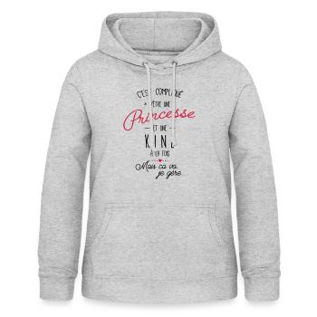 Princesse et Kiné - Sweat à capuche Femme - gris clair chiné - Devant - AI Model Female 172 light (172cm)