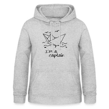 Je suis capitaine - Sweat à capuche Femme - gris clair chiné - Devant - AI Model Female 172 light (172cm)