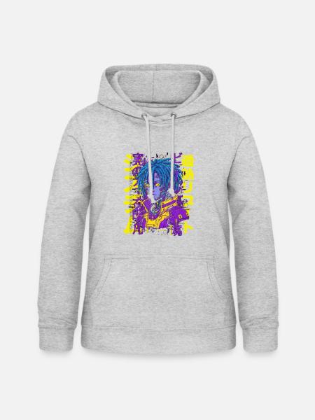 Neon-Cyborg-Porträt - Frauen Hoodie - Hellgrau meliert