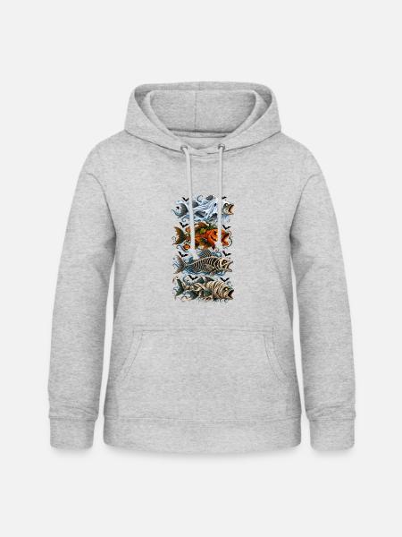 Halloween Trout Fish Ghost Pumpkin Skeleton - Frauen Hoodie - Hellgrau meliert