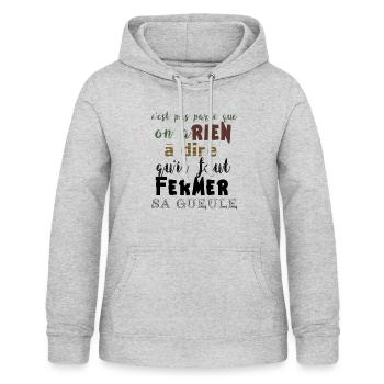 Citation drôle - Sweat à capuche Femme - gris clair chiné - Devant - AI Model Female 172 light (172cm)