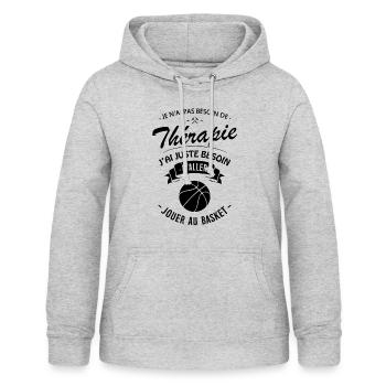 Tshirt Thérapie Basket pr Basketteur / Basketteuse - Sweat à capuche Femme - gris clair chiné - Devant - AI Model Female 172 light (172cm)