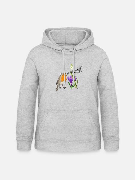 Frühling, Rotkehlchen, Gesang - Frauen Hoodie - Hellgrau meliert